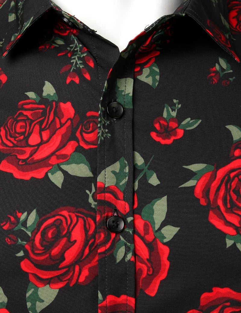 ZEROYAA Mens Fashion Urban Design Polyester Slim Fit Long Sleeve Rose Printed Button Up Dress Shirts ZLCL21-Black Medium - Image 3